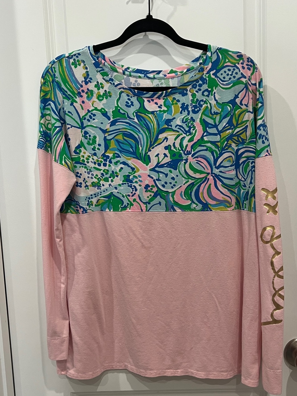 Lilly Pulitzer Pink Long-Sleeve Top with Multicolor Floral Yoke